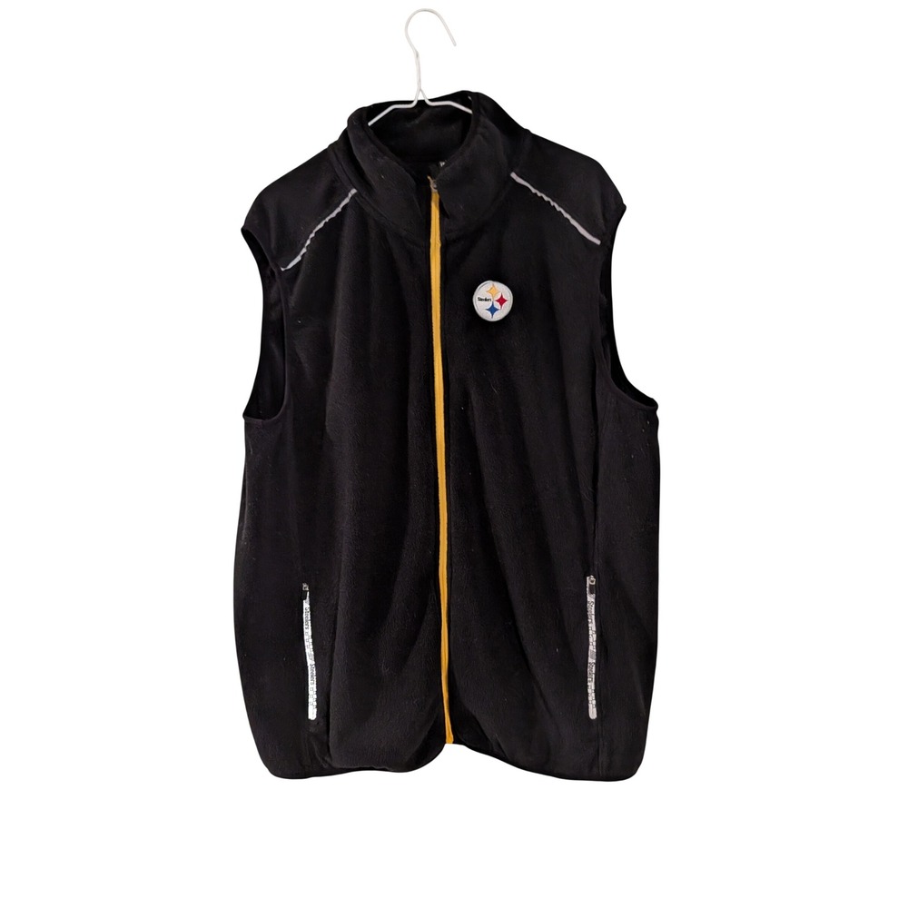 NFL Team Apparel Fleece Vest Mens XL Black Pittsburgh Steelers Full Zip Logo